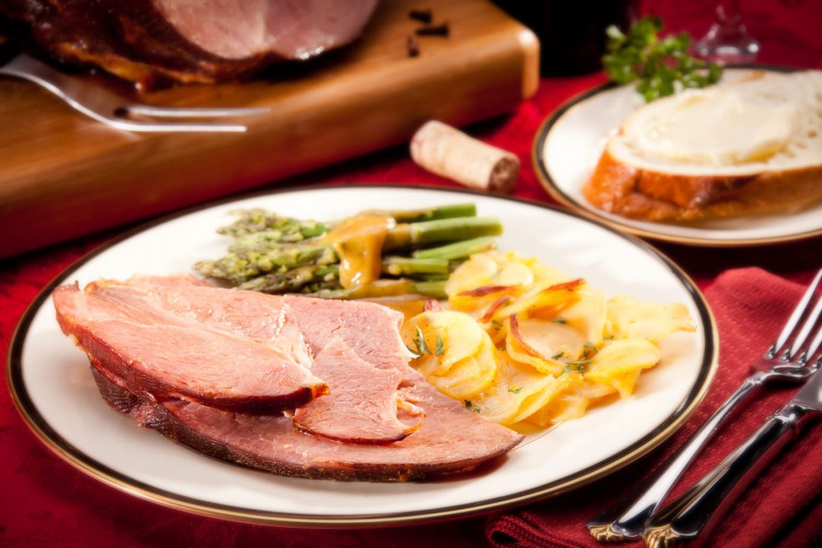 Traditional Sliced Honey Glazed Ham Dinner Plate Kentuckian Gold
